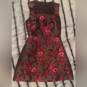 Vici Red and Brown Floral Midi Dress